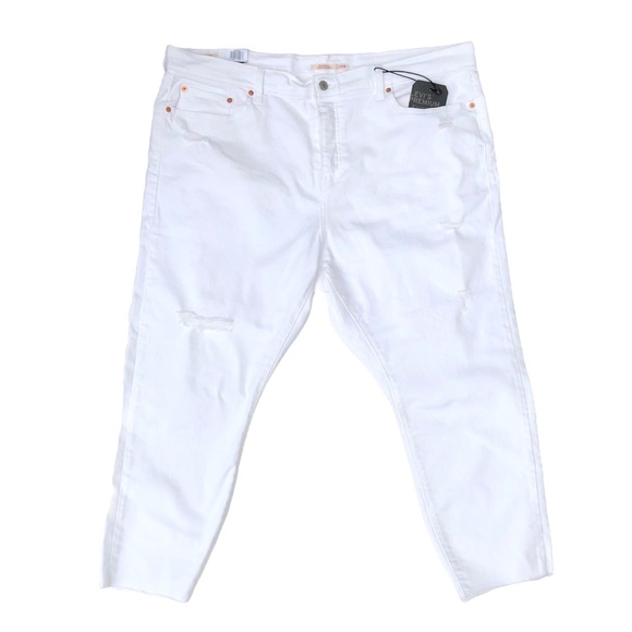 Levi’s Premium Wedgie Skinny Distressed Size 24W White Crop High Waist - Picture 2 of 16